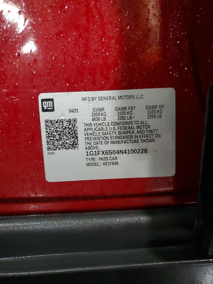 1G1FX6S04N4100228 2022 Chevrolet Bolt Ev 2Lt