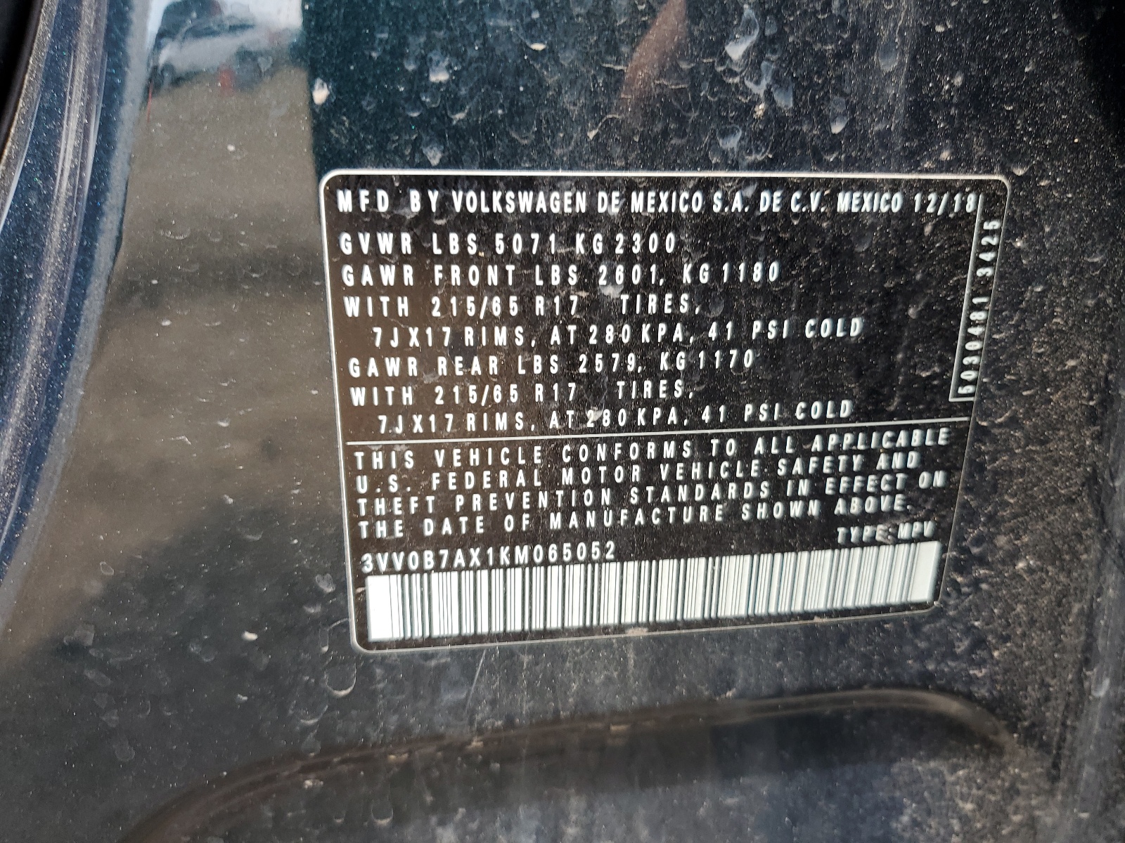 3VV0B7AX1KM065052 2019 Volkswagen Tiguan S