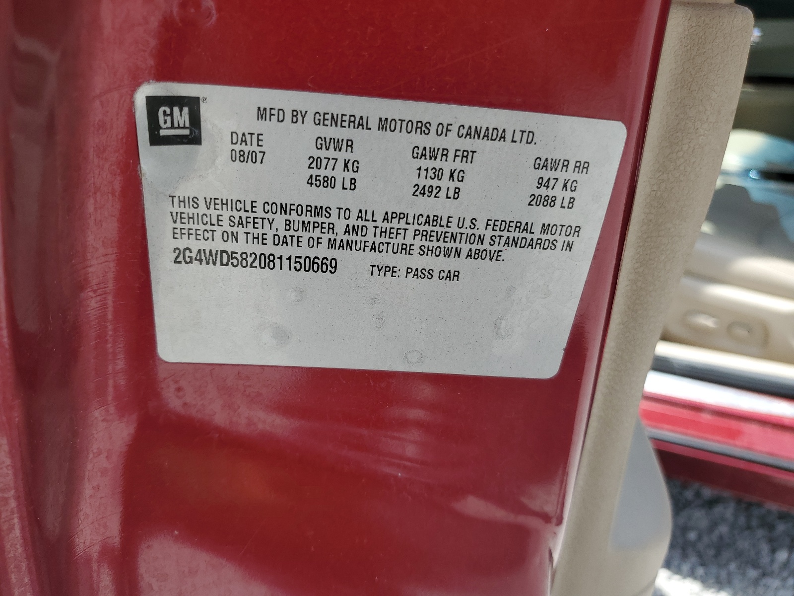 2G4WD582081150669 2008 Buick Lacrosse Cxl