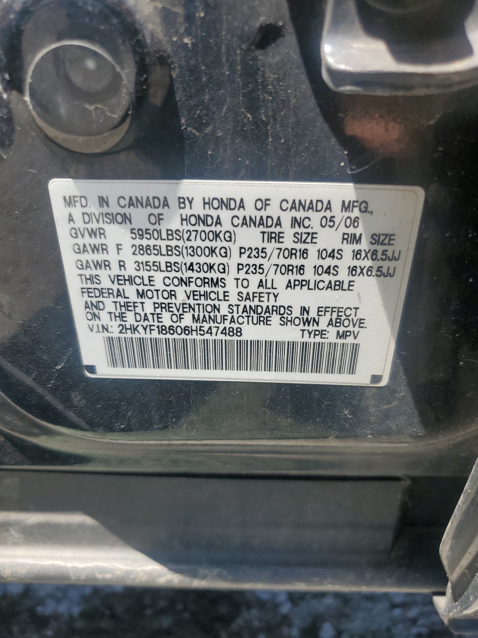 2HKYF18606H547488 2006 Honda Pilot Ex