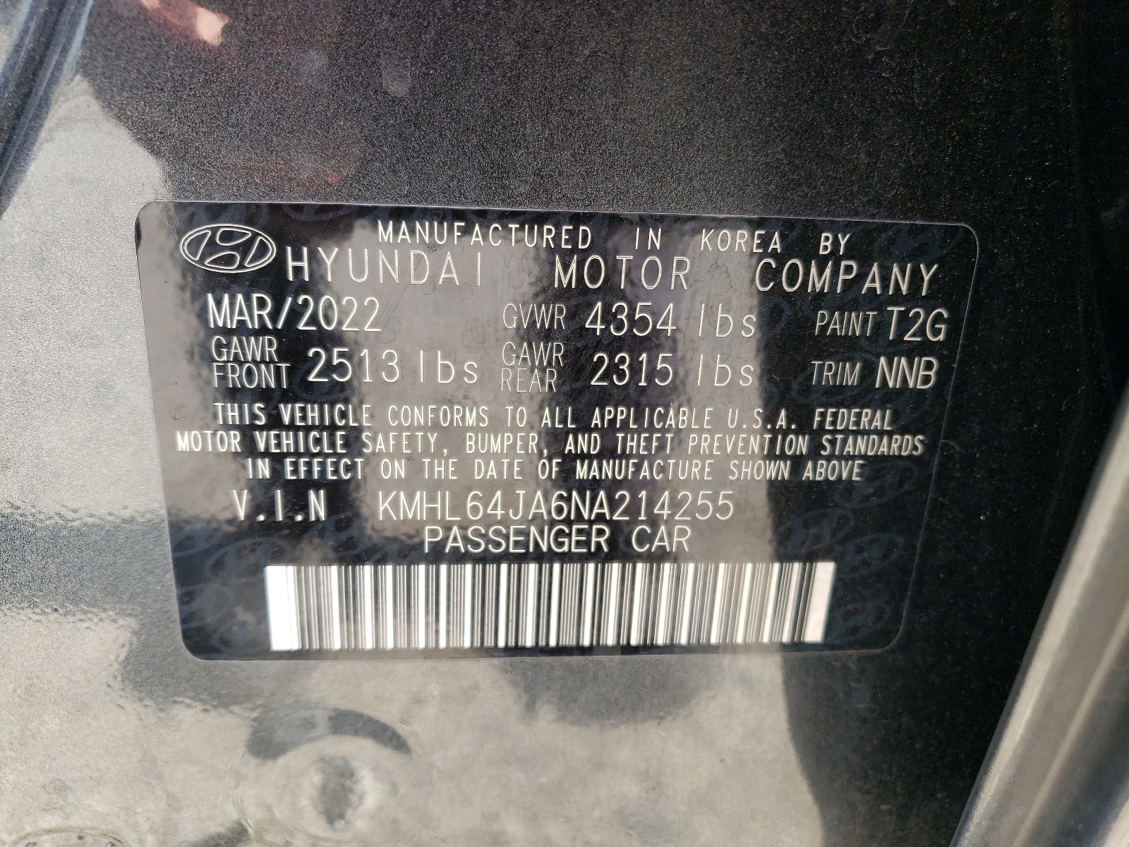 KMHL64JA6NA214255 2022 Hyundai Sonata Sel