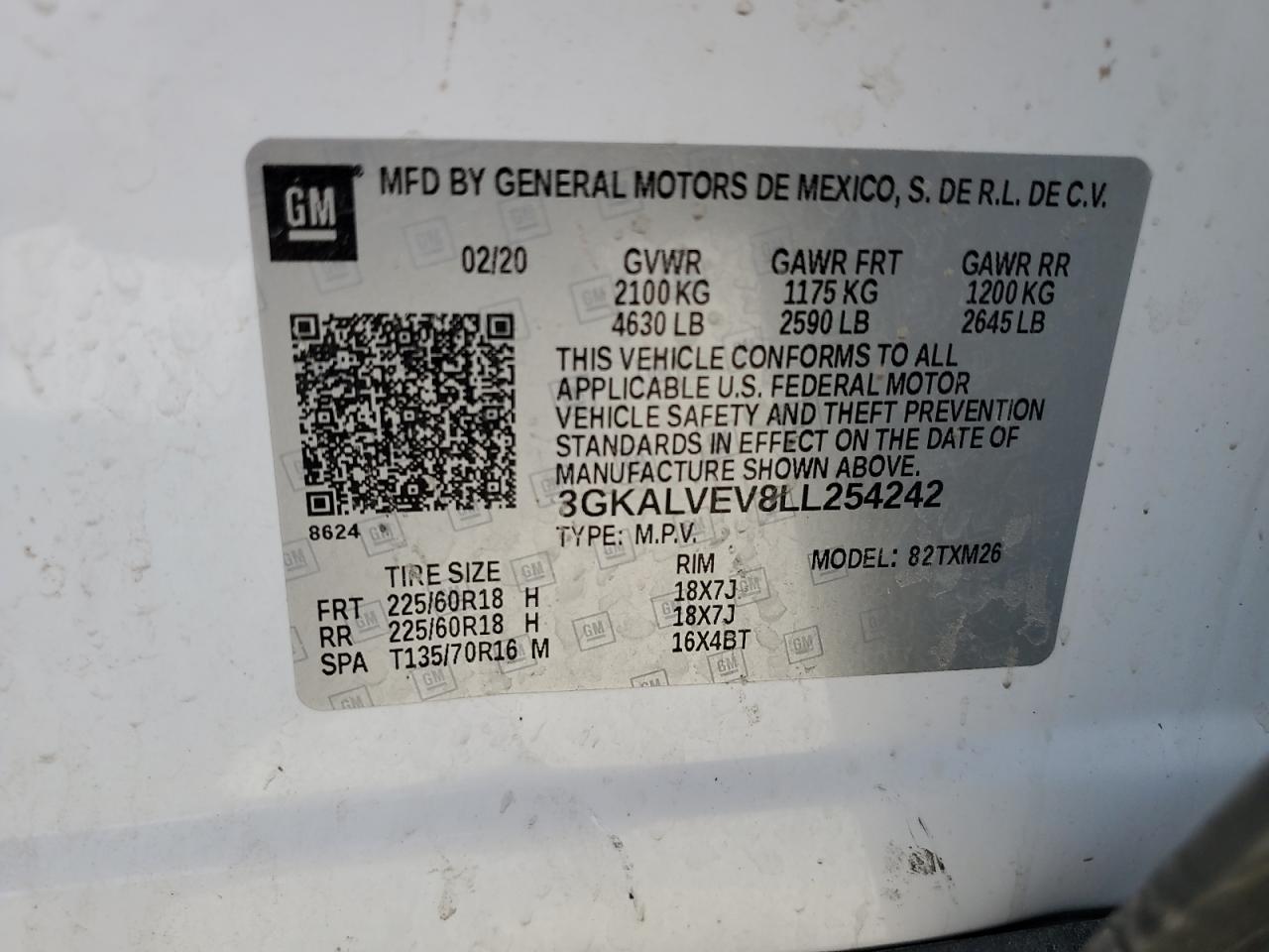 3GKALVEV8LL254242 2020 GMC Terrain Slt