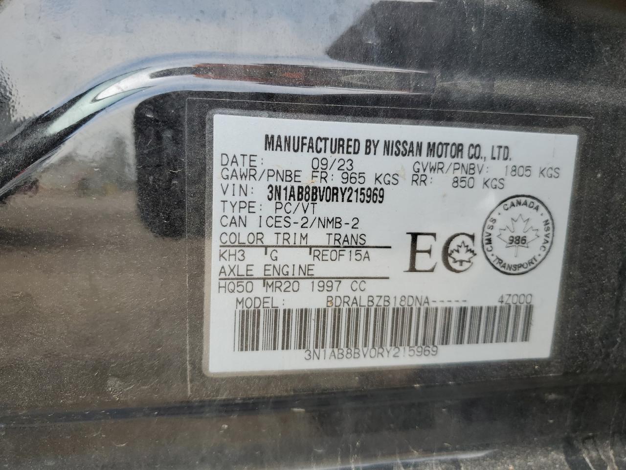 2024 Nissan Sentra S VIN: 3N1AB8BV0RY215969 Lot: 59289064