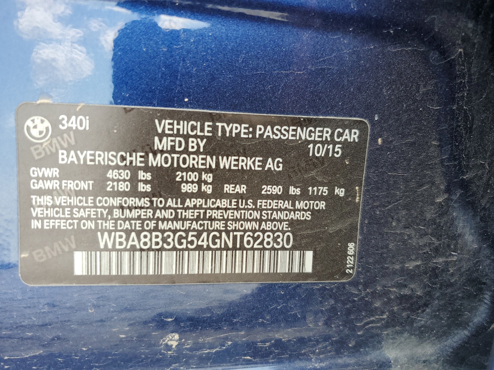 WBA8B3G54GNT62830 2016 BMW 340 I