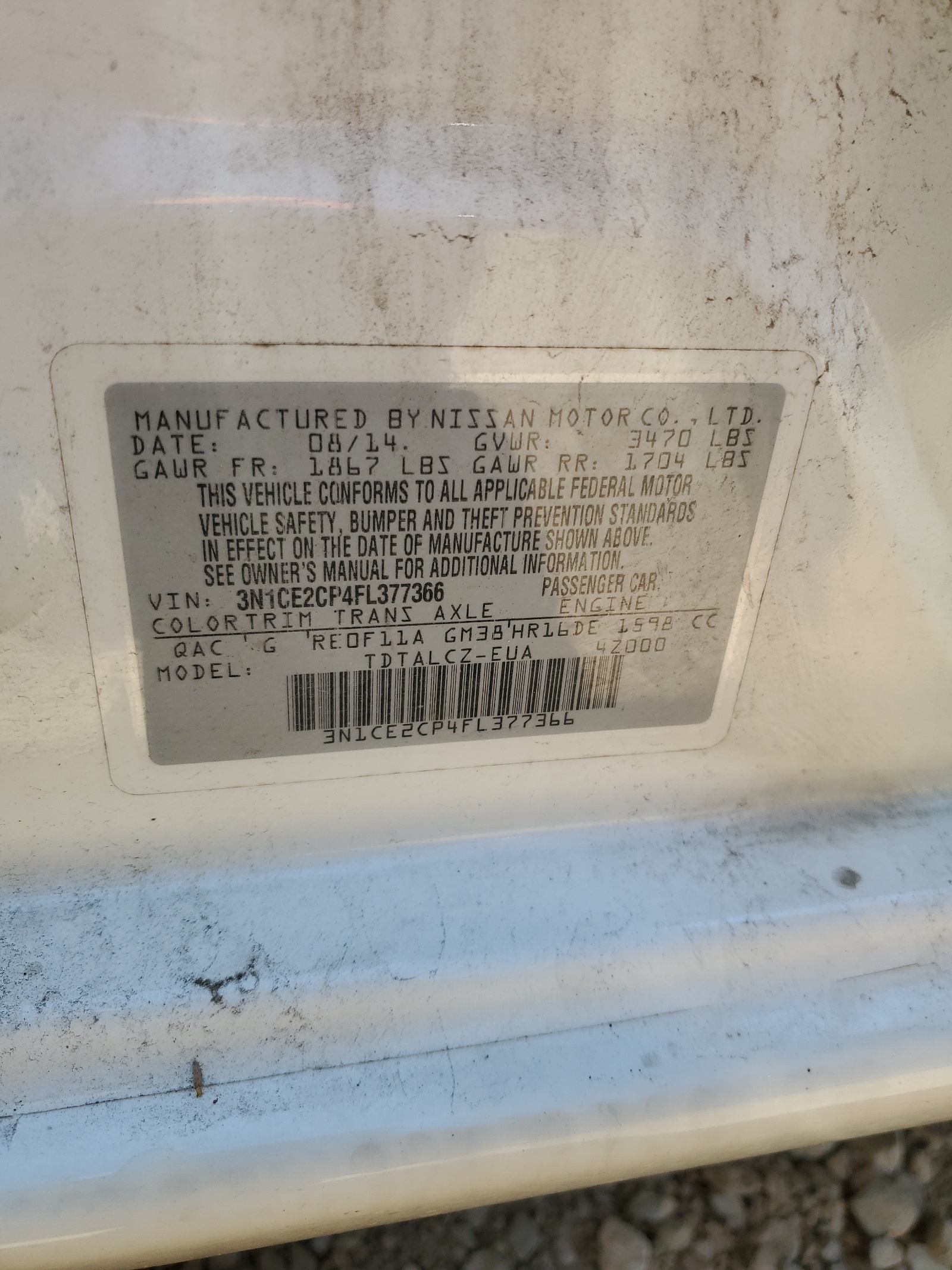 3N1CE2CP4FL377366 2015 Nissan Versa Note S