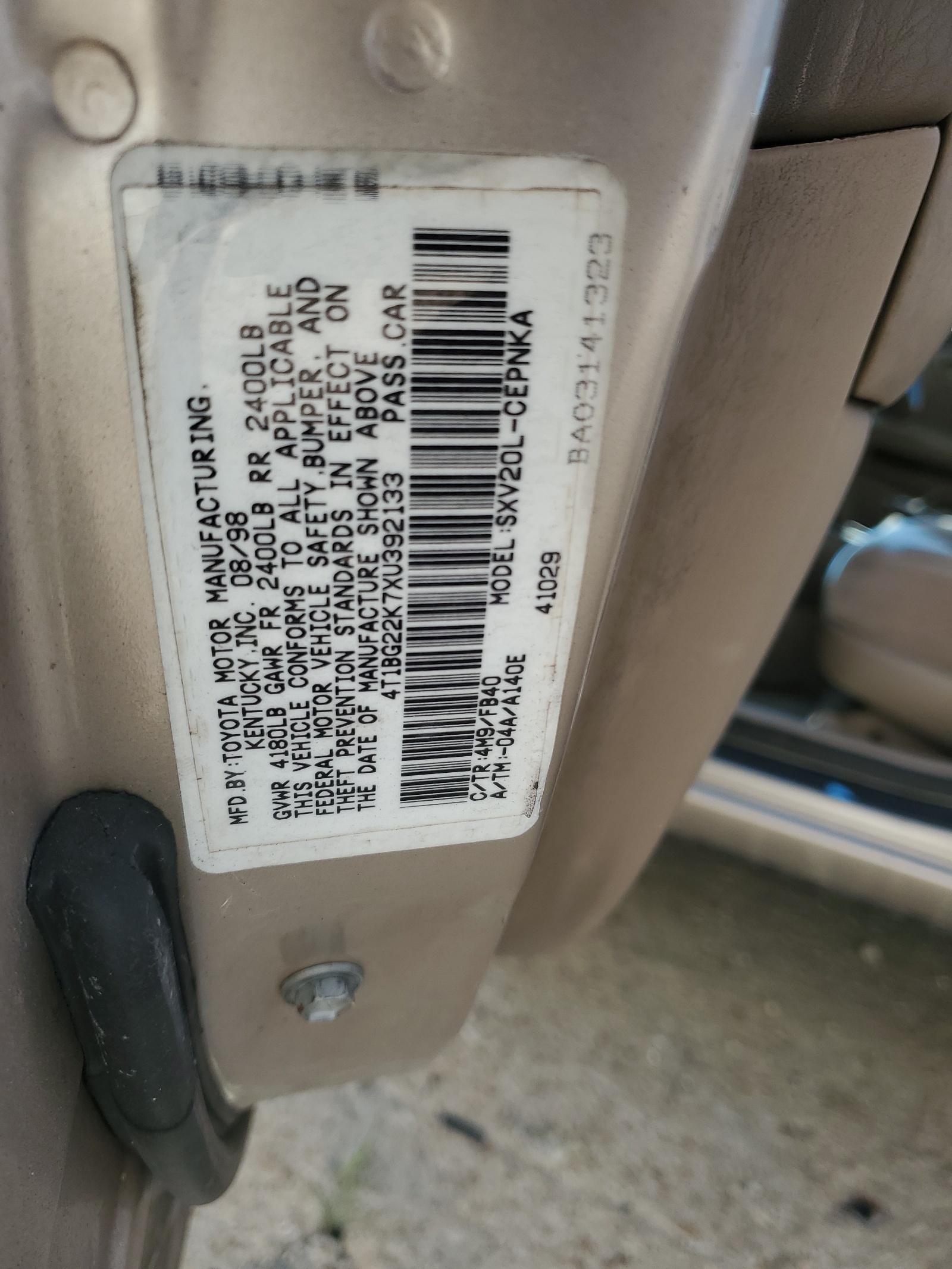 4T1BG22K7XU392133 1999 Toyota Camry Ce