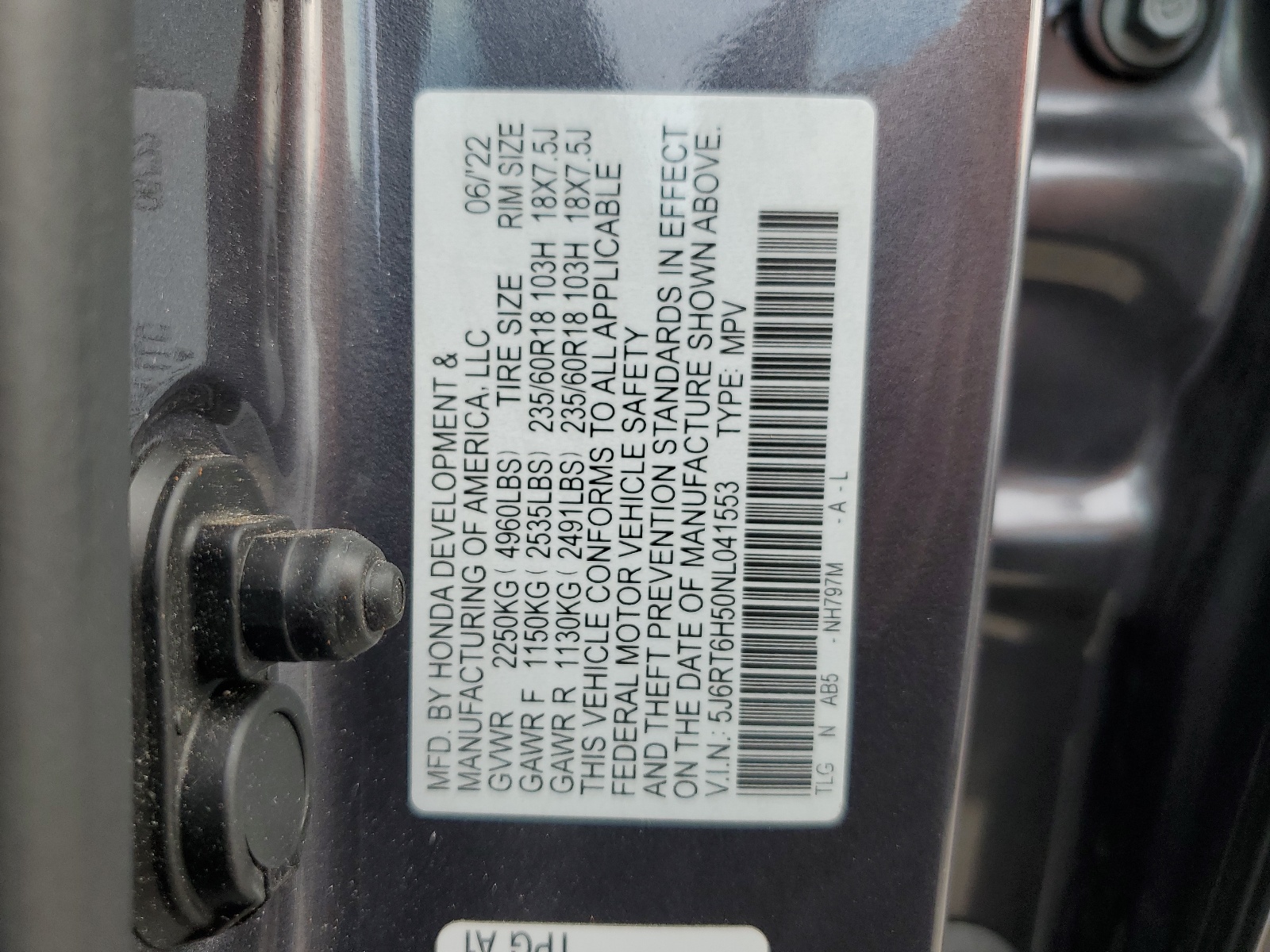 5J6RT6H50NL041553 2022 Honda Cr-V Ex