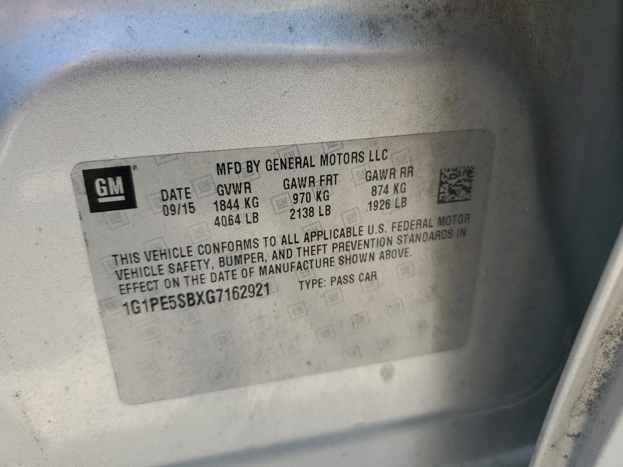 2016 Chevrolet Cruze Limited Lt VIN: 1G1PE5SBXG7162921 Lot: 61023144