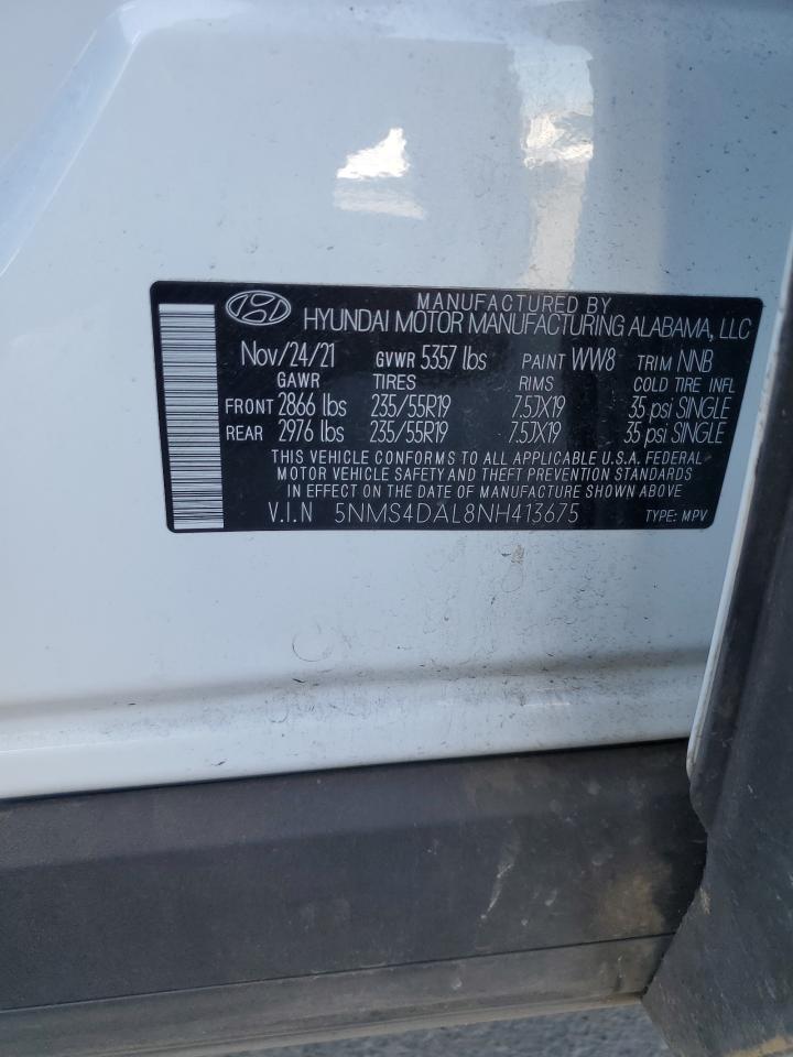 2022 Hyundai Santa Fe Limited VIN: 5NMS4DAL8NH413675 Lot: 58339444