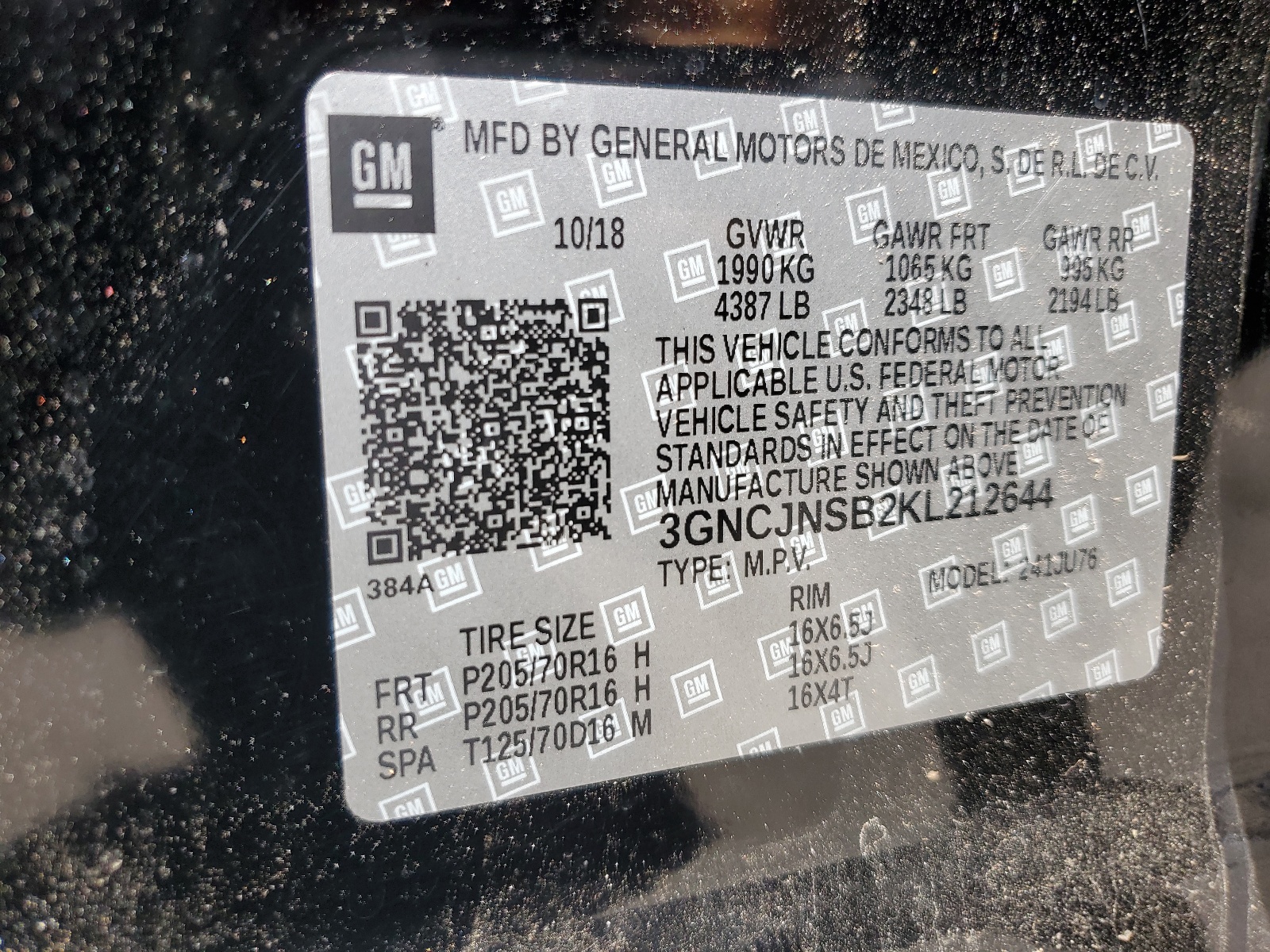 3GNCJNSB2KL212644 2019 Chevrolet Trax Ls