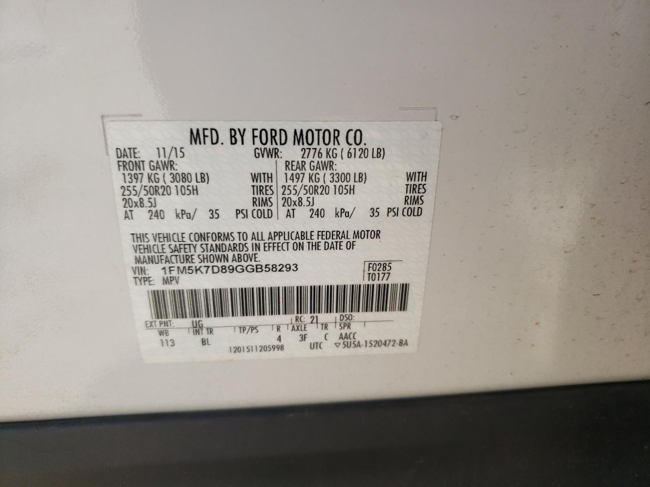 2016 Ford Explorer Xlt VIN: 1FM5K7D89GGB58293 Lot: 59883184