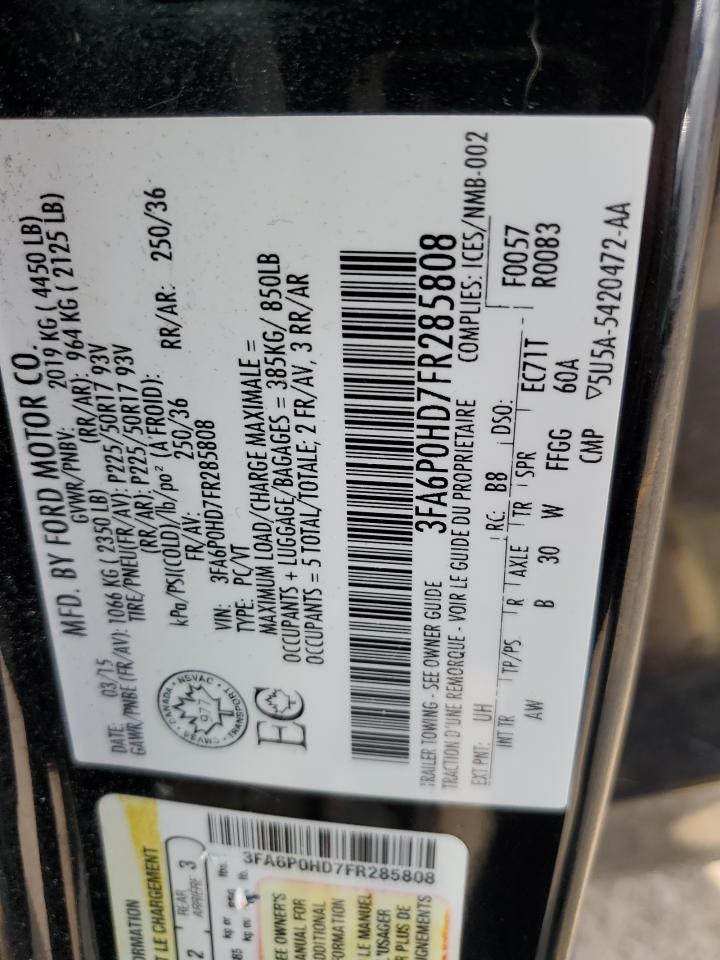 2015 Ford Fusion Se VIN: 3FA6P0HD7FR285808 Lot: 56292254