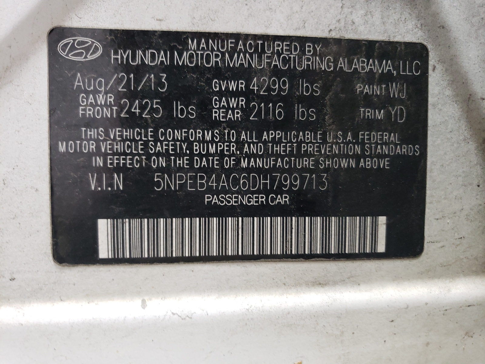 5NPEB4AC6DH799713 2013 Hyundai Sonata Gls