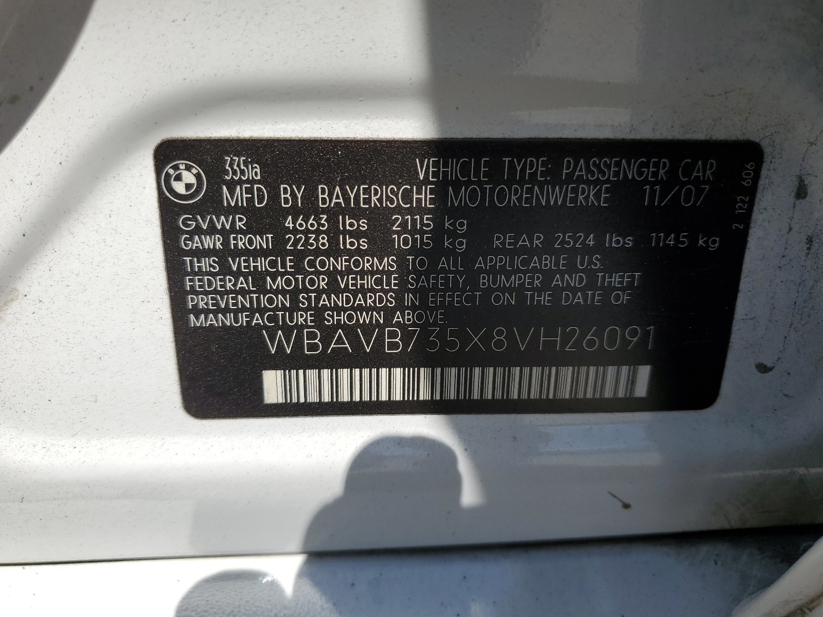 WBAVB735X8VH26091 2008 BMW 335 I