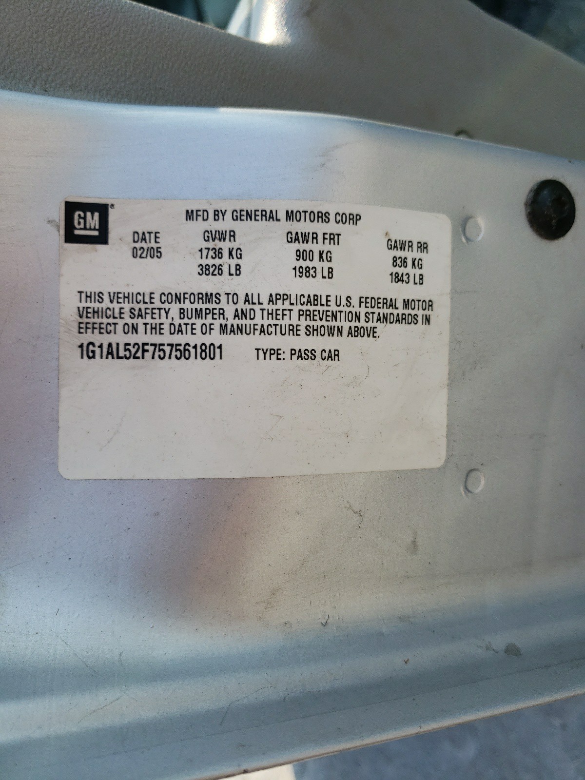 1G1AL52F757561801 2005 Chevrolet Cobalt Ls