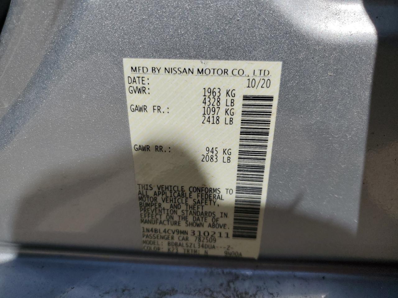 1N4BL4CV9MN310211 2021 Nissan Altima Sr