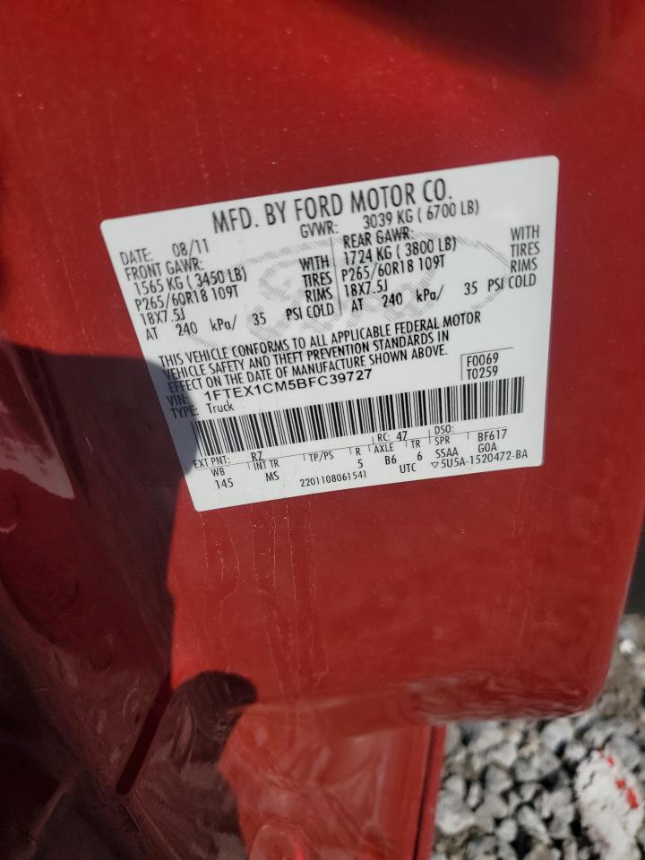 2011 Ford F150 Super Cab VIN: 1FTEX1CM5BFC39727 Lot: 60806034
