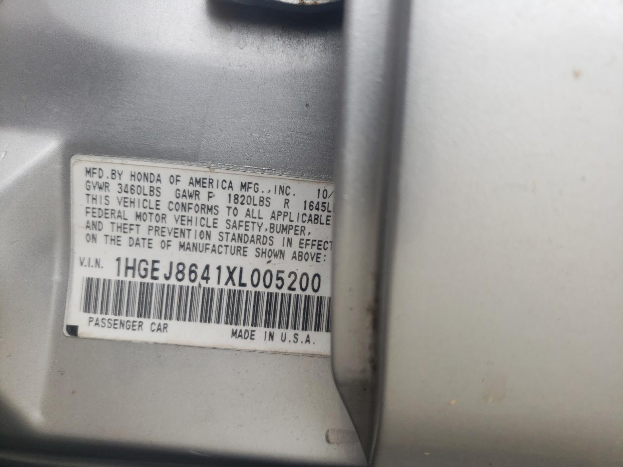 1999 Honda Civic Ex VIN: 1HGEJ8641XL005200 Lot: 60850374