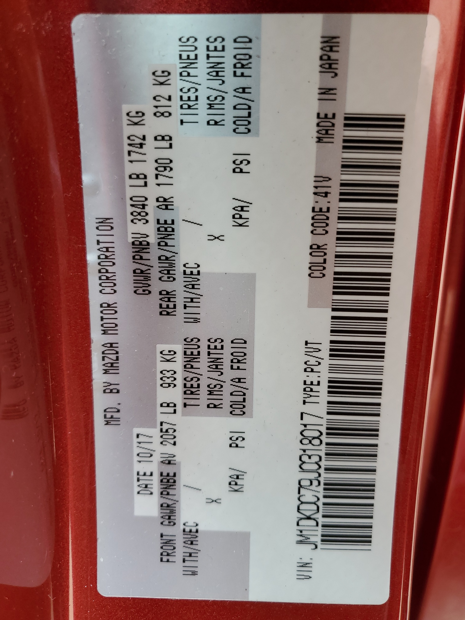 JM1DKDC79J0318017 2018 Mazda Cx-3 Touring