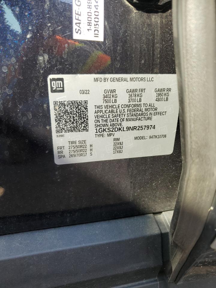 2022 GMC Yukon Denali VIN: 1GKS2DKL9NR257974 Lot: 59867964