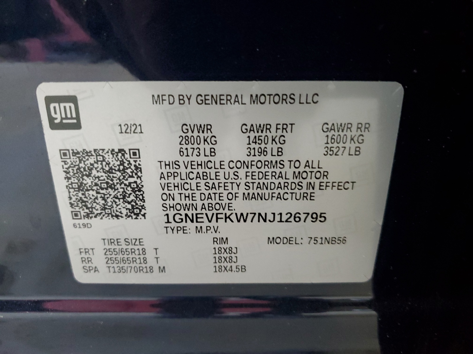 1GNEVFKW7NJ126795 2022 Chevrolet Traverse Ls