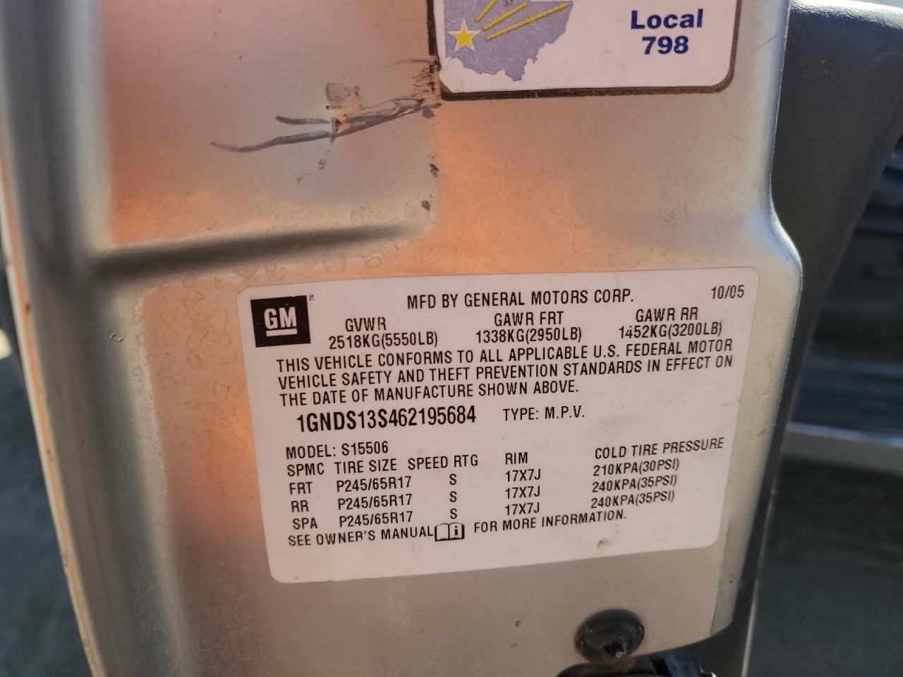 2006 Chevrolet Trailblazer Ls VIN: 1GNDS13S462195684 Lot: 60325624