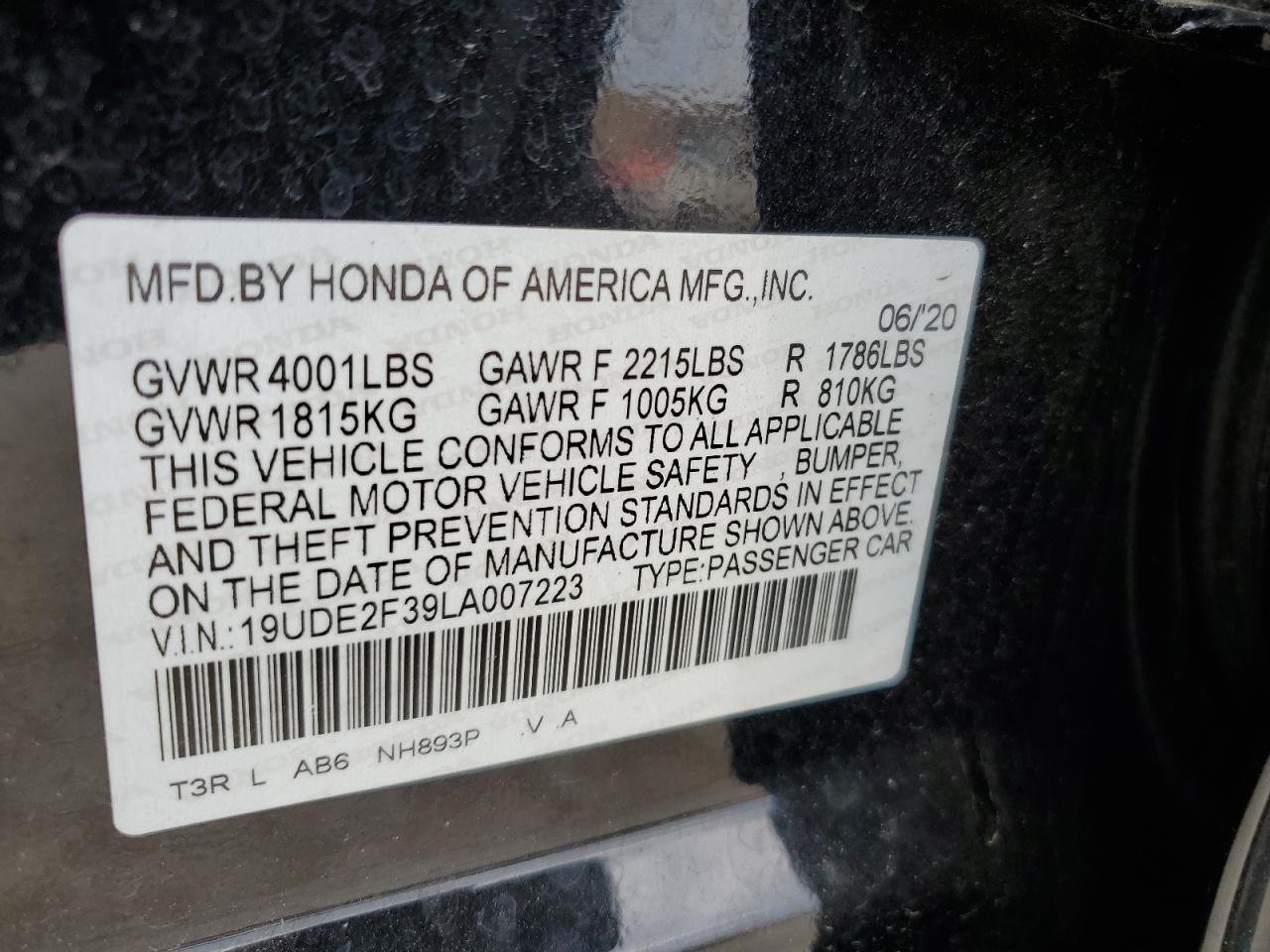 19UDE2F39LA007223 2020 Acura Ilx