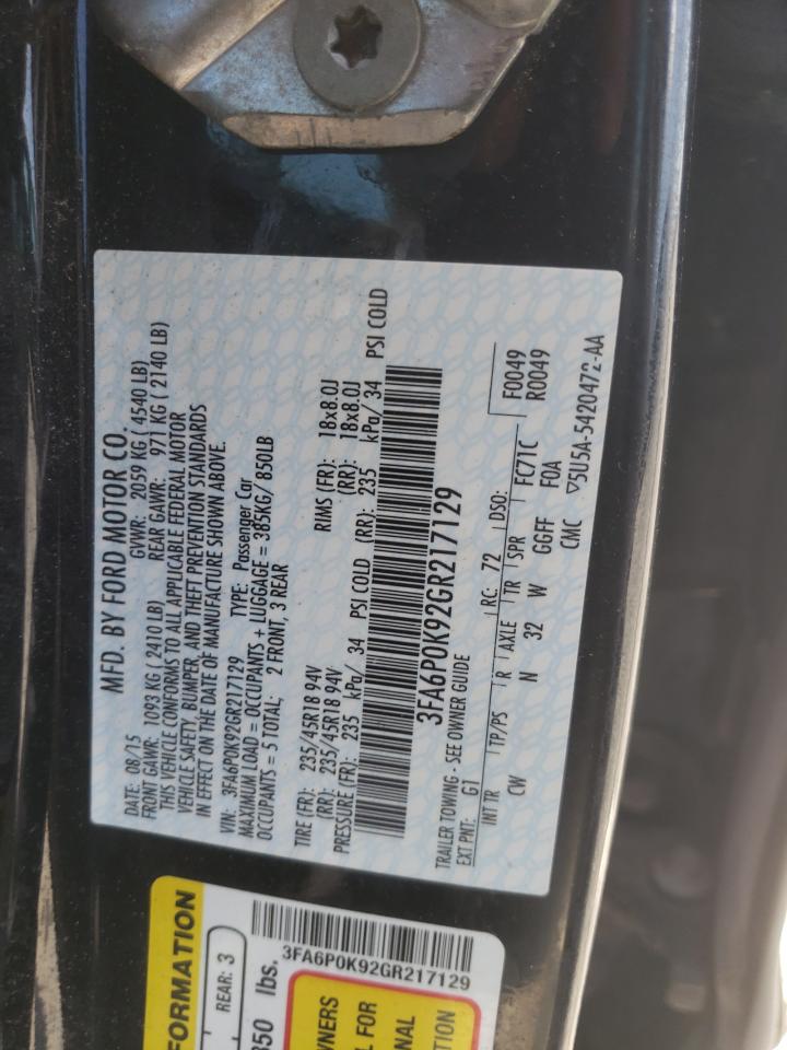 2016 Ford Fusion Titanium VIN: 3FA6P0K92GR217129 Lot: 83782625