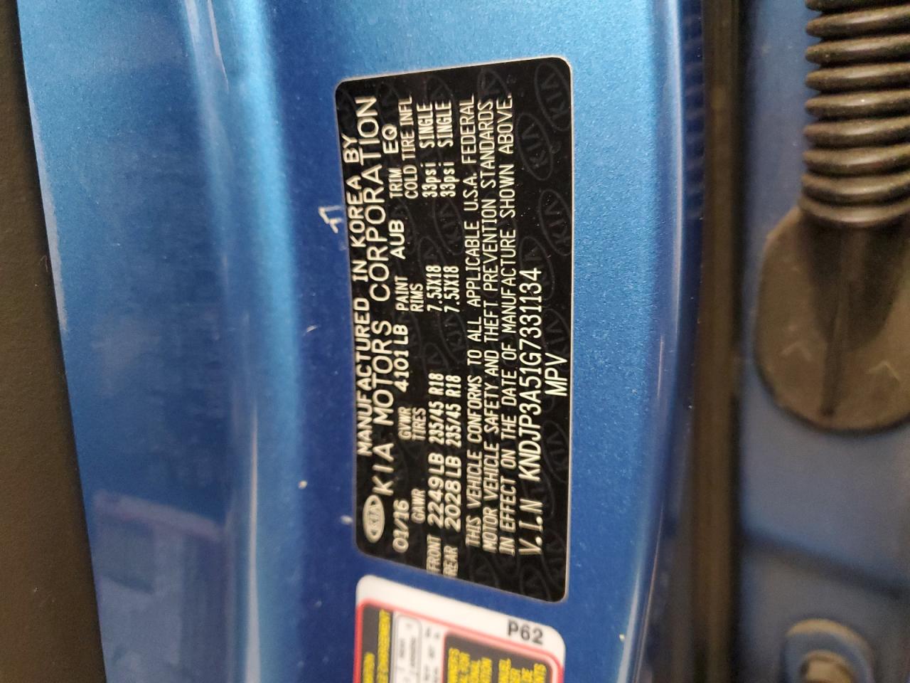 2016 Kia Soul + VIN: KNDJP3A51G7331134 Lot: 58296524