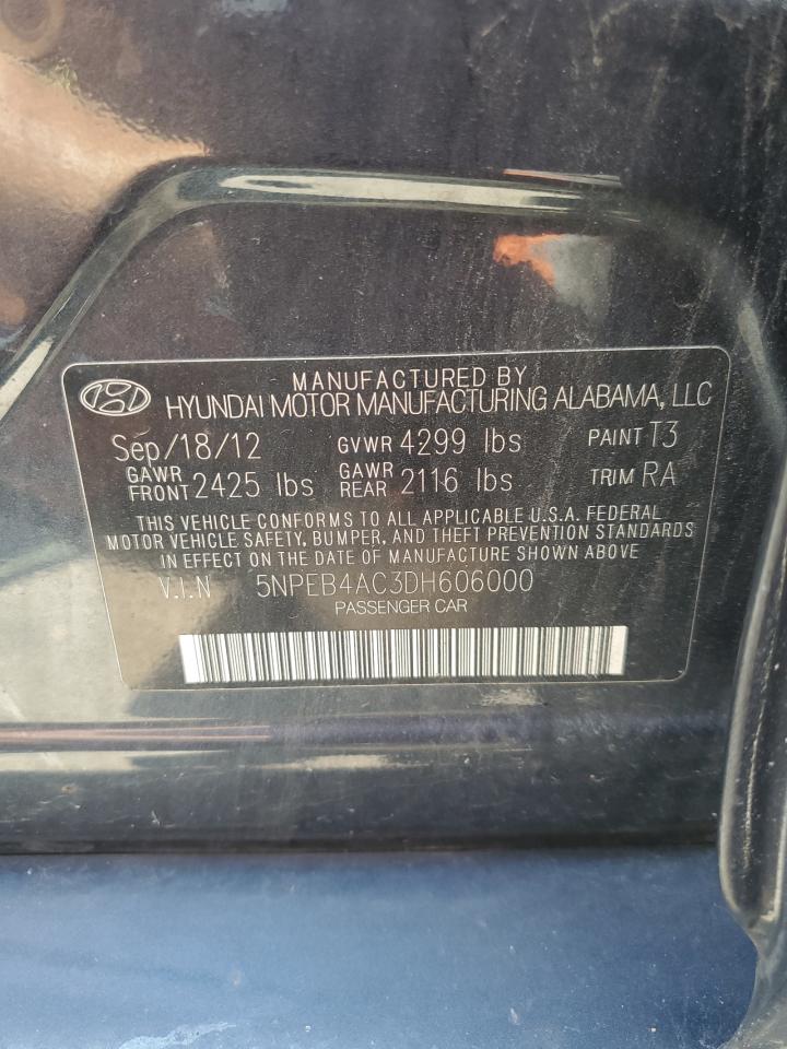 2013 Hyundai Sonata Gls VIN: 5NPEB4AC3DH606000 Lot: 61326274