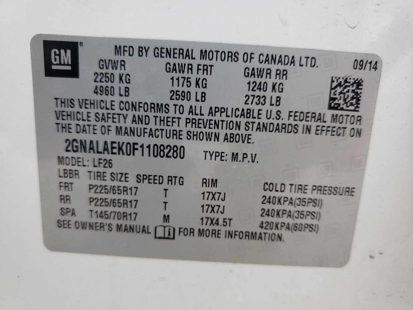 2GNALAEK0F1108280 2015 Chevrolet Equinox Ls
