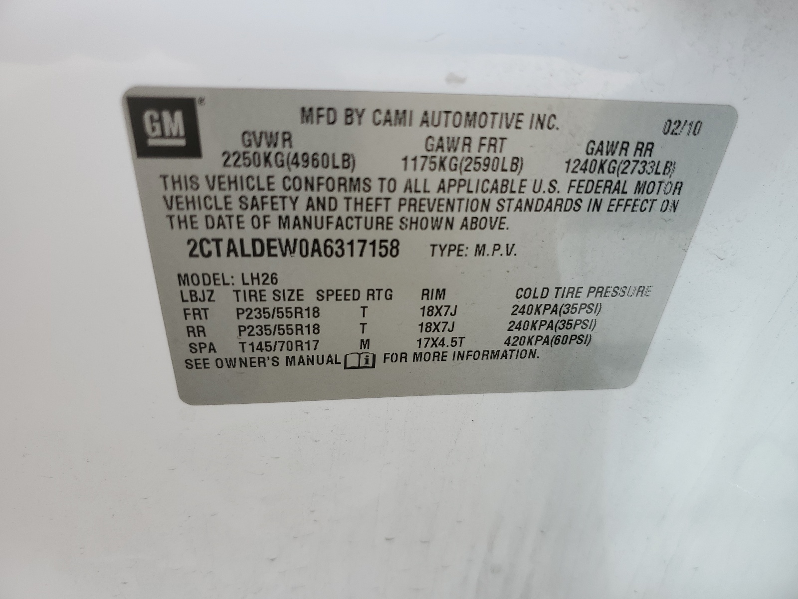 2CTALDEW0A6317158 2010 GMC Terrain Sle