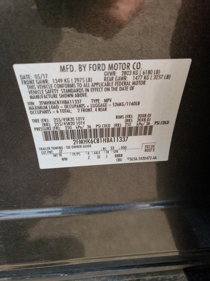 2017 Ford Flex Sel VIN: 2FMHK6C81HBA11337 Lot: 57861214