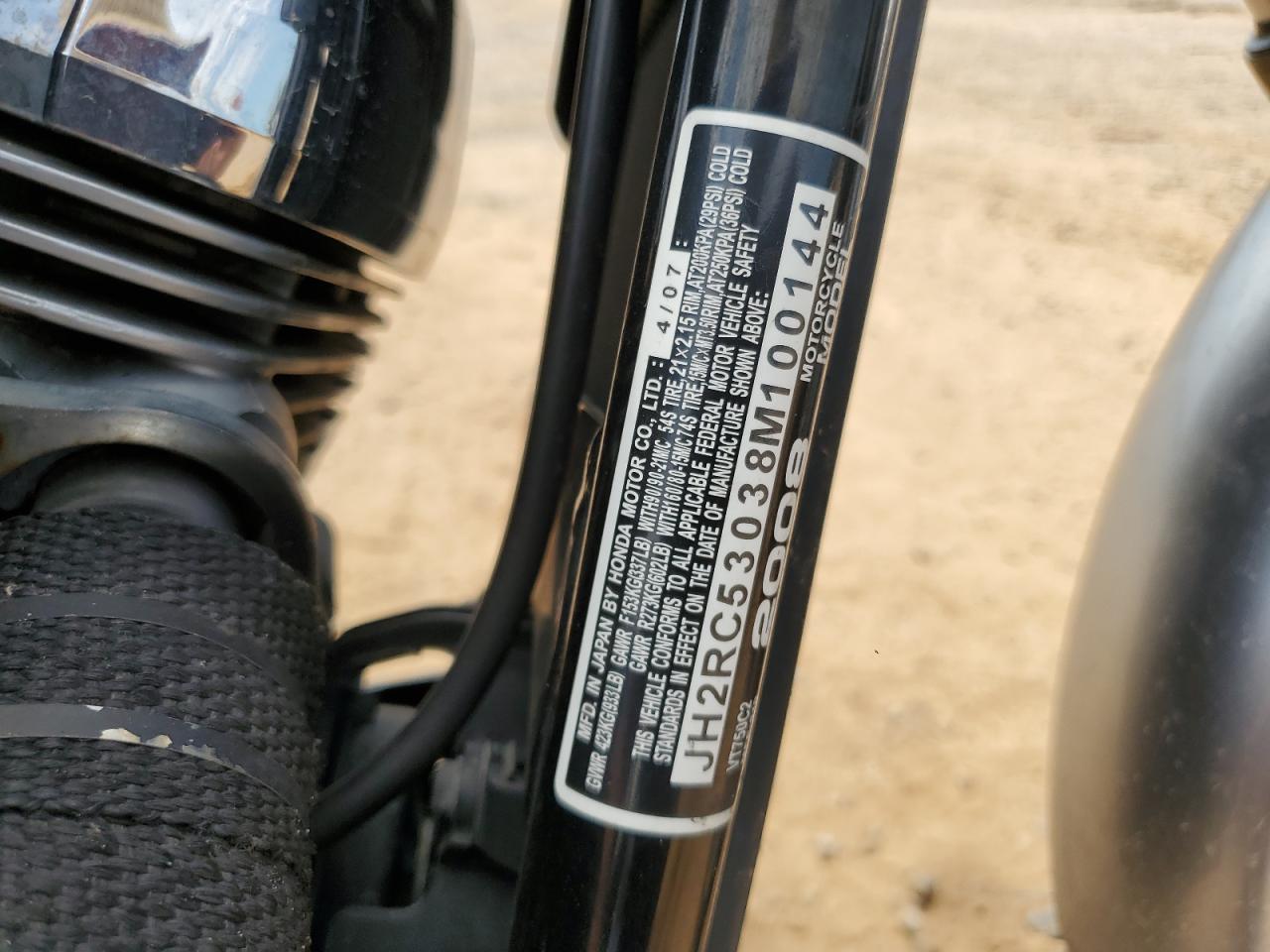 2008 Honda Vt750 C2 VIN: JH2RC53038M100144 Lot: 52981955