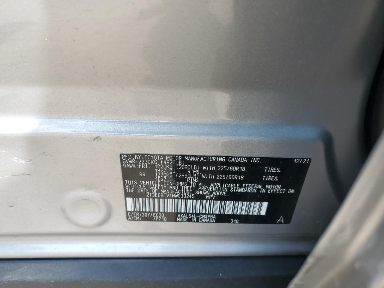 2022 Toyota Rav4 Xse VIN: 2T3E6RFV4NW030245 Lot: 59436124