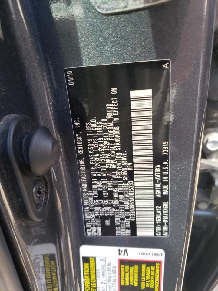 2010 Toyota Venza VIN: 4T3ZA3BB1AU025233 Lot: 58280444