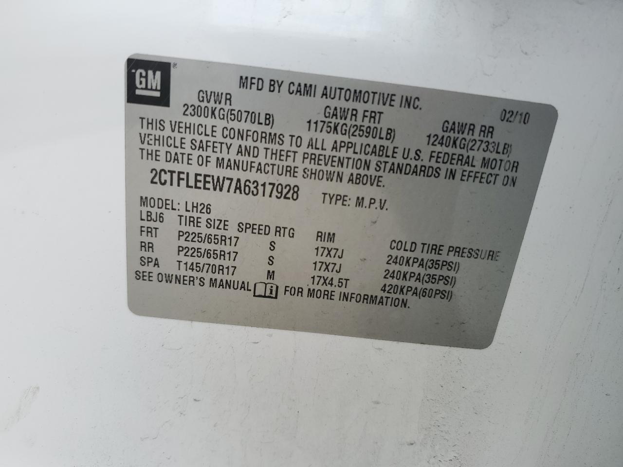 2010 GMC Terrain Sle VIN: 2CTFLEEW7A6317928 Lot: 59646944