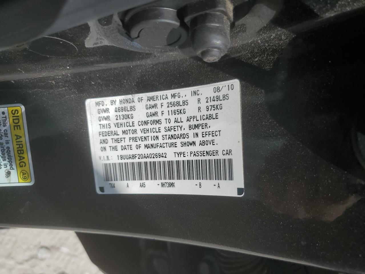 2010 Acura Tl VIN: 19UUA8F20AA026942 Lot: 60315654