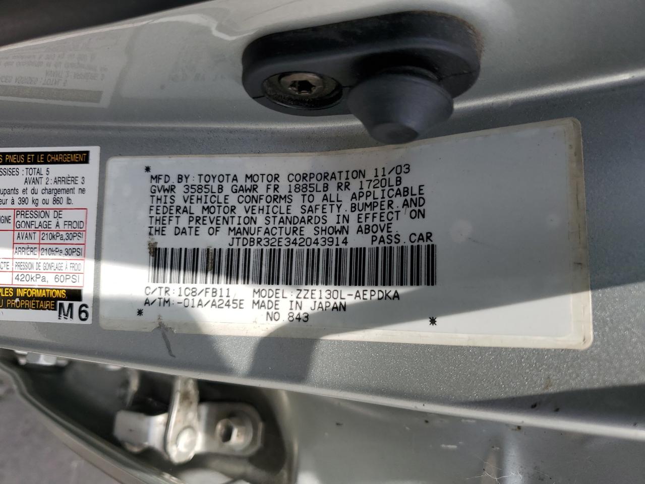 2004 Toyota Corolla Ce VIN: JTDBR32E342043914 Lot: 59109774