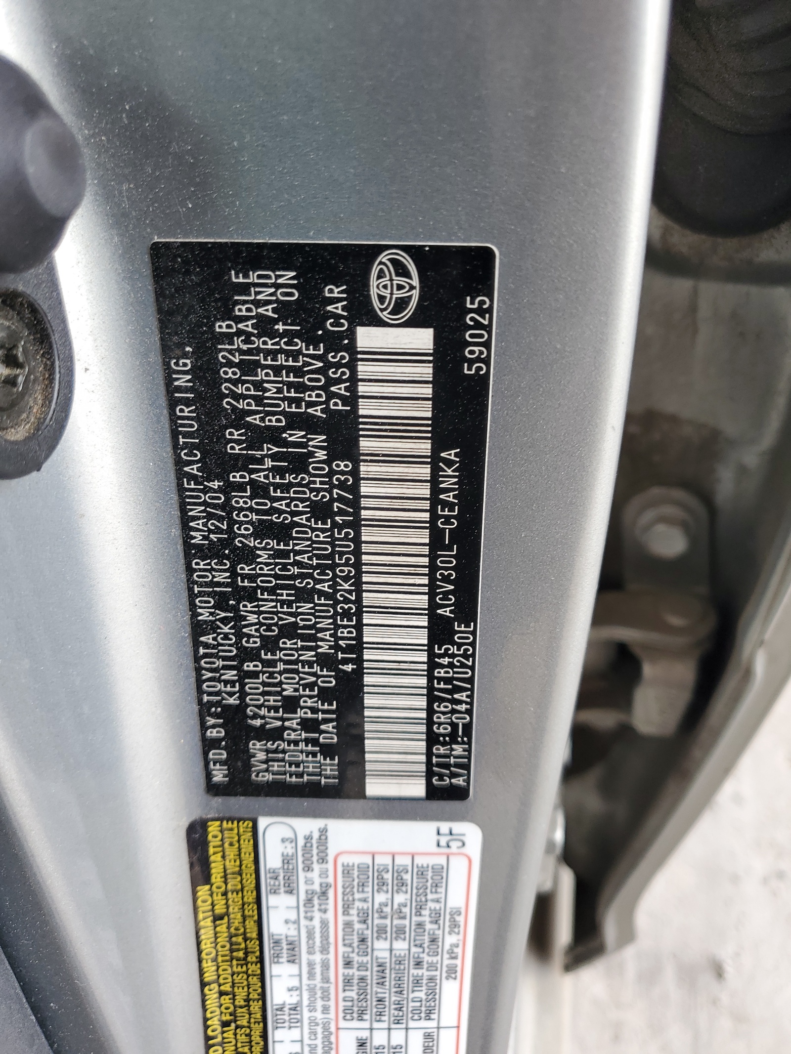 4T1BE32K95U517738 2005 Toyota Camry Le