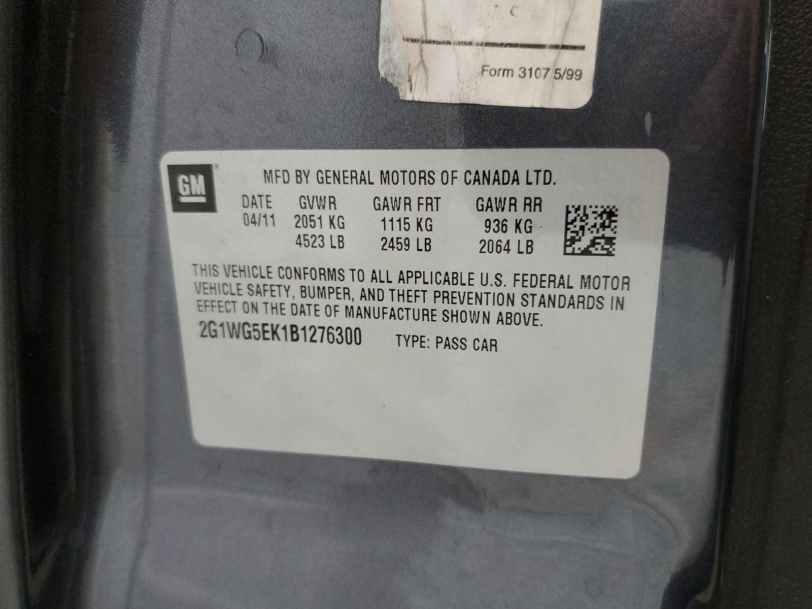 2G1WG5EK1B1276300 2011 Chevrolet Impala Lt