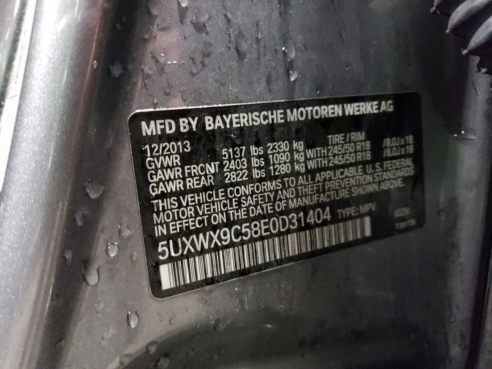 5UXWX9C58E0D31404 2014 BMW X3 xDrive28I