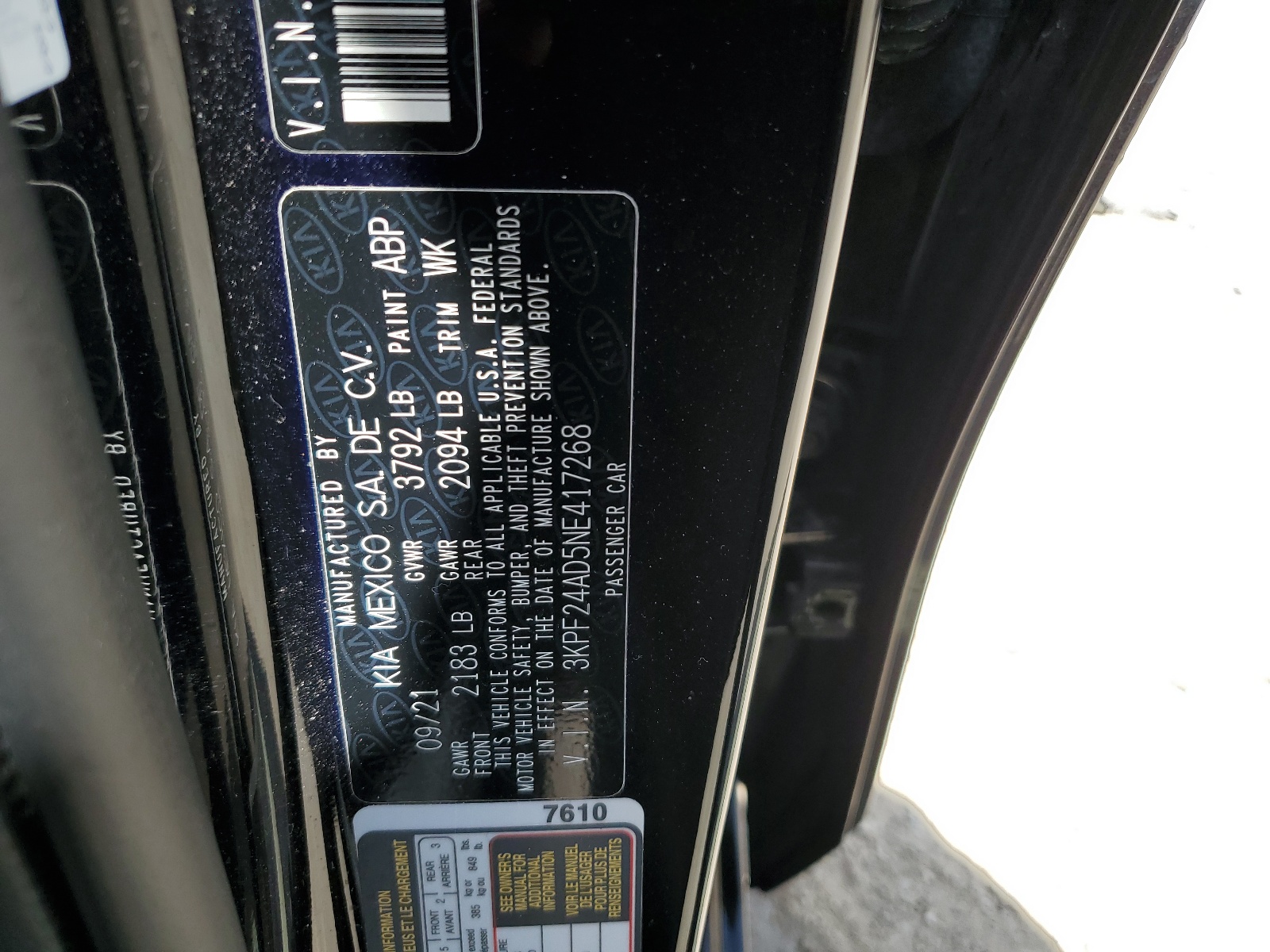 3KPF24AD5NE417268 2022 Kia Forte Fe