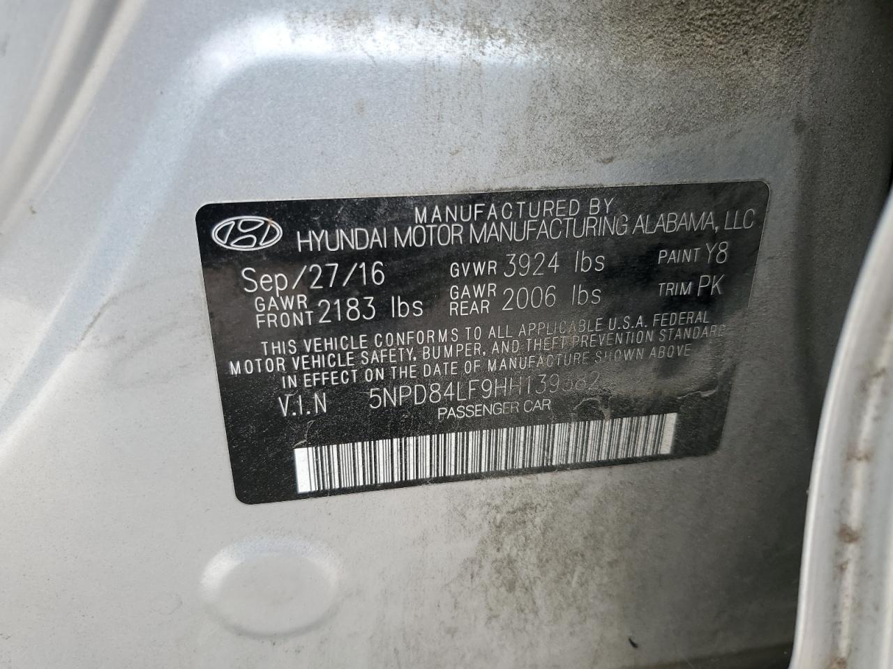 2017 Hyundai Elantra Se VIN: 5NPD84LF9HH139382 Lot: 60226564