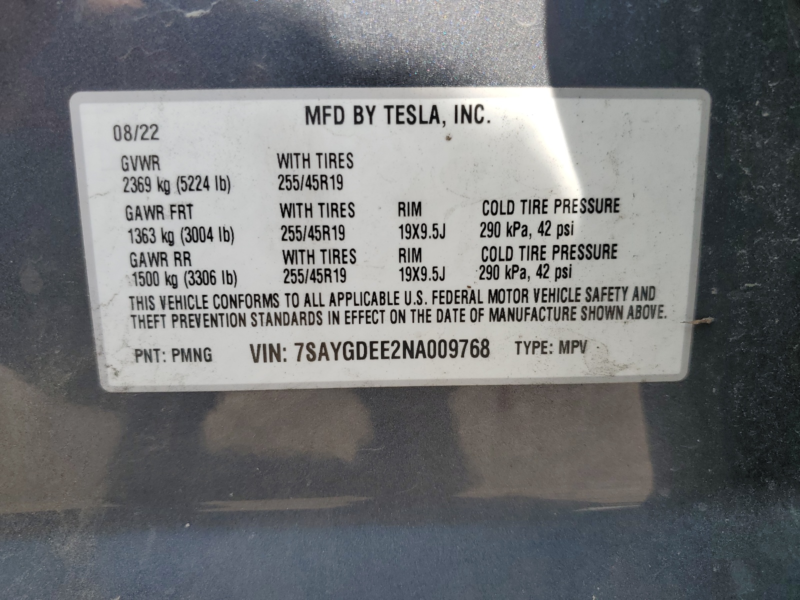 7SAYGDEE2NA009768 2022 Tesla Model Y