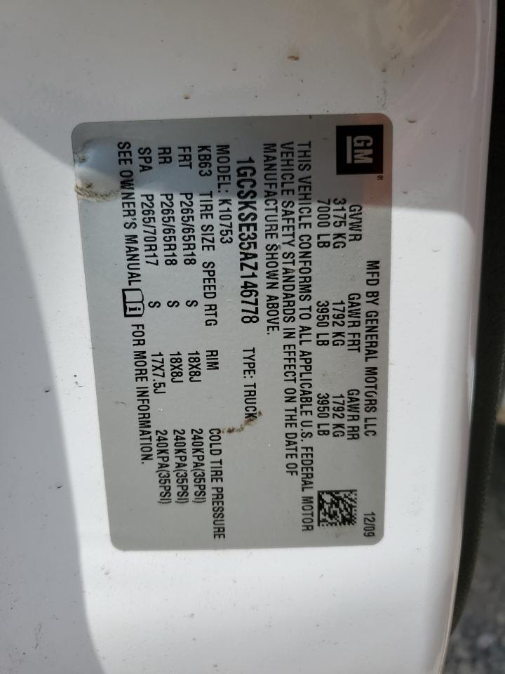 2010 Chevrolet Silverado K1500 Lt VIN: 1GCSKSE35AZ146778 Lot: 57620414