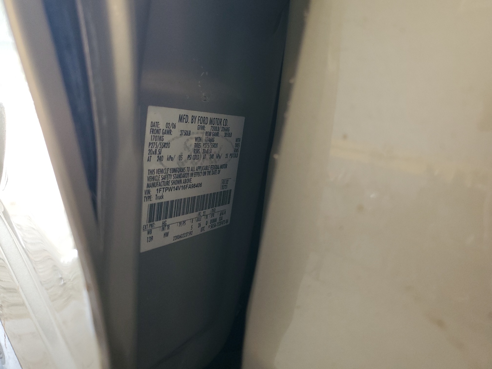 1FTPW14V16FA98406 2006 Ford F150 Supercrew