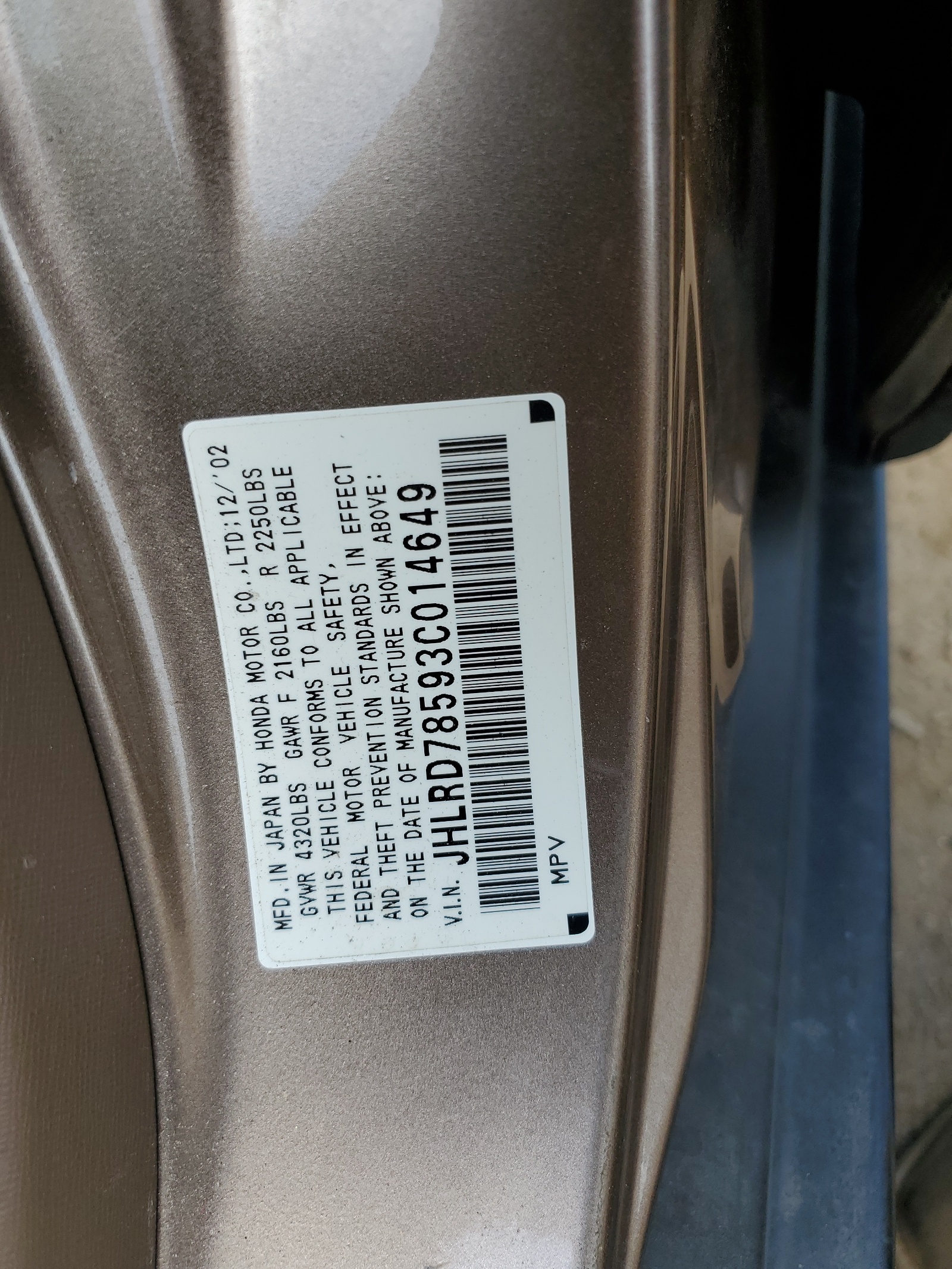 JHLRD78593C014649 2003 Honda Cr-V Lx