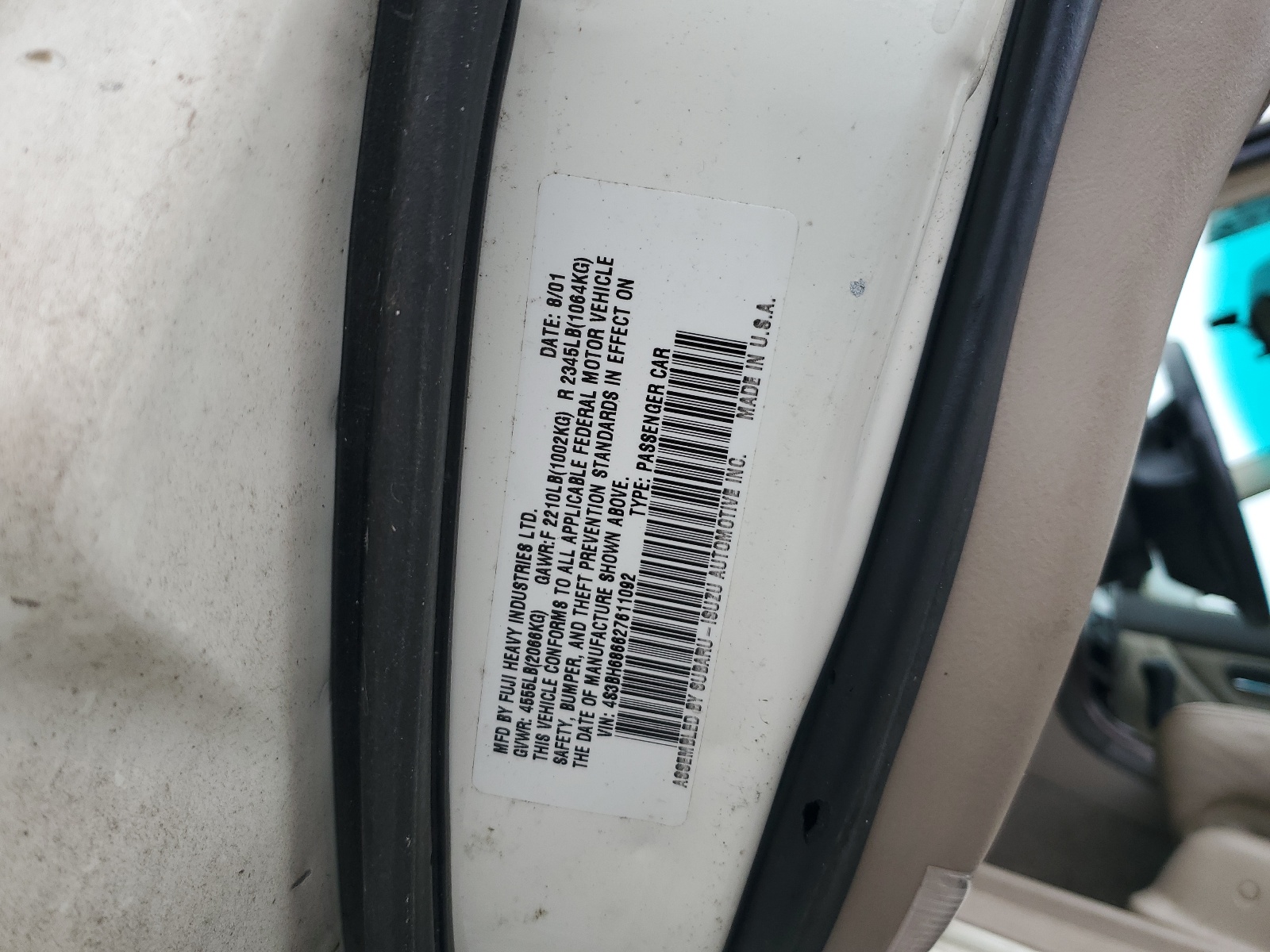 4S3BH686627611092 2002 Subaru Legacy Outback Limited