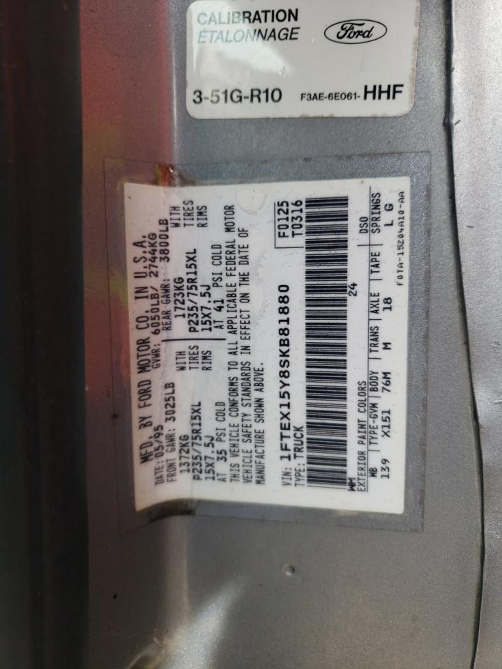 1995 Ford F150 VIN: 1FTEX15Y8SKB81880 Lot: 60805344